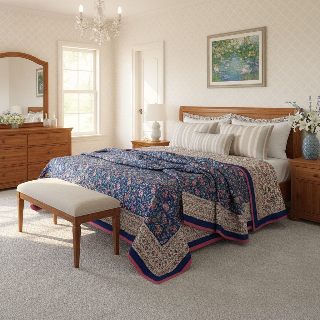 Cotton Quilt Double Size | New Blue Pink 504725