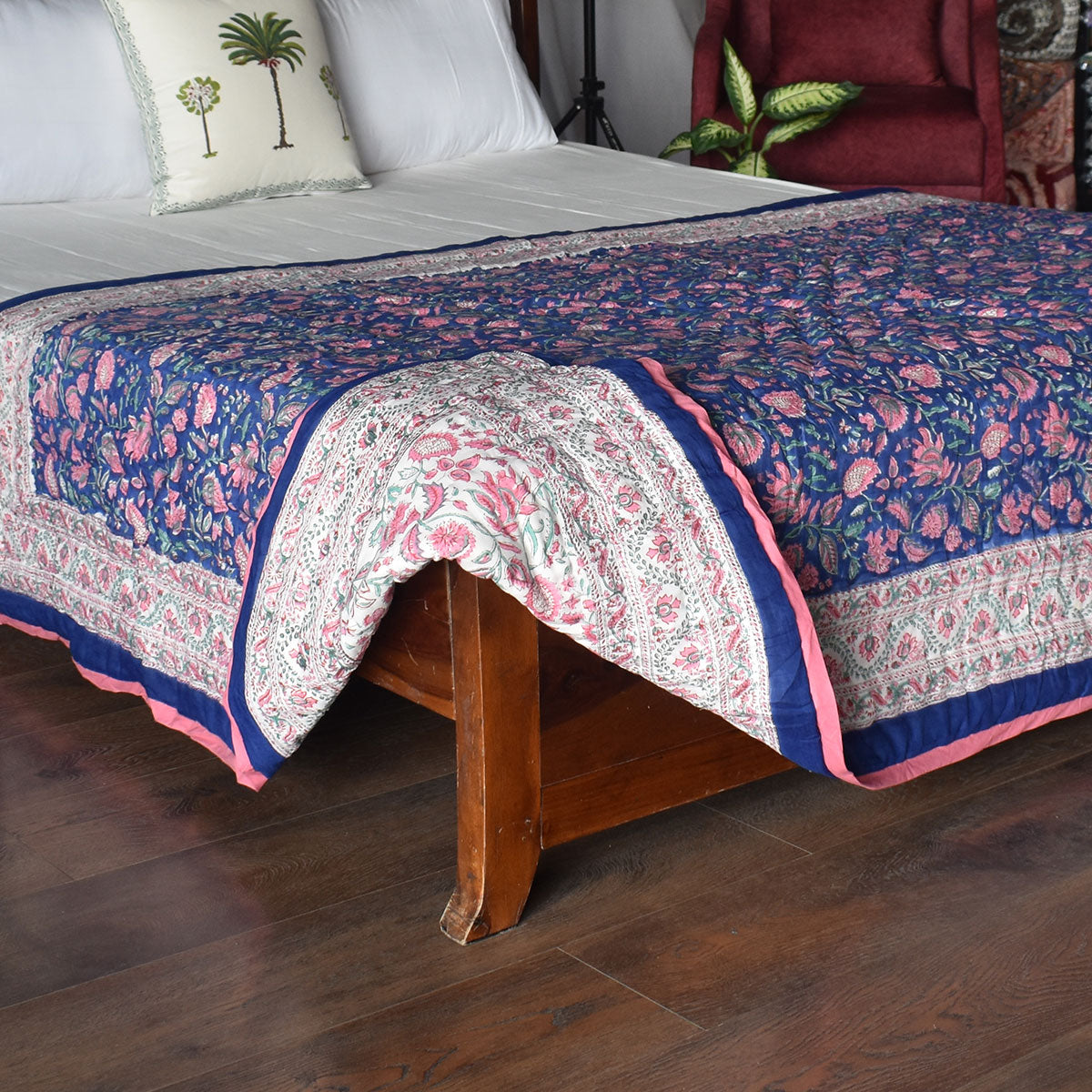 Jaipuri Razai With Natural Dyes Single | New Blue Pink 504725