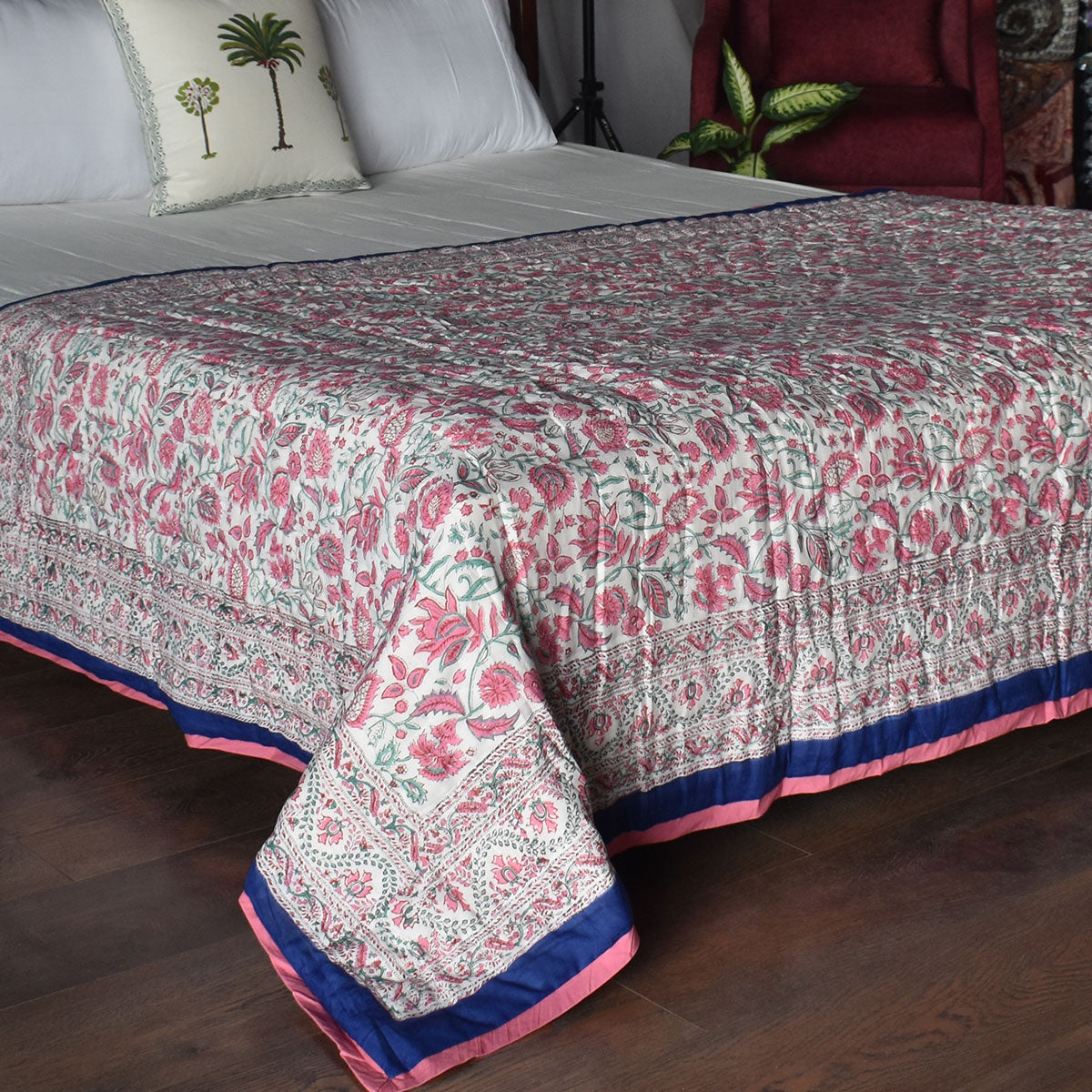 Jaipuri Razai With Natural Dyes Single | New Blue Pink 504725