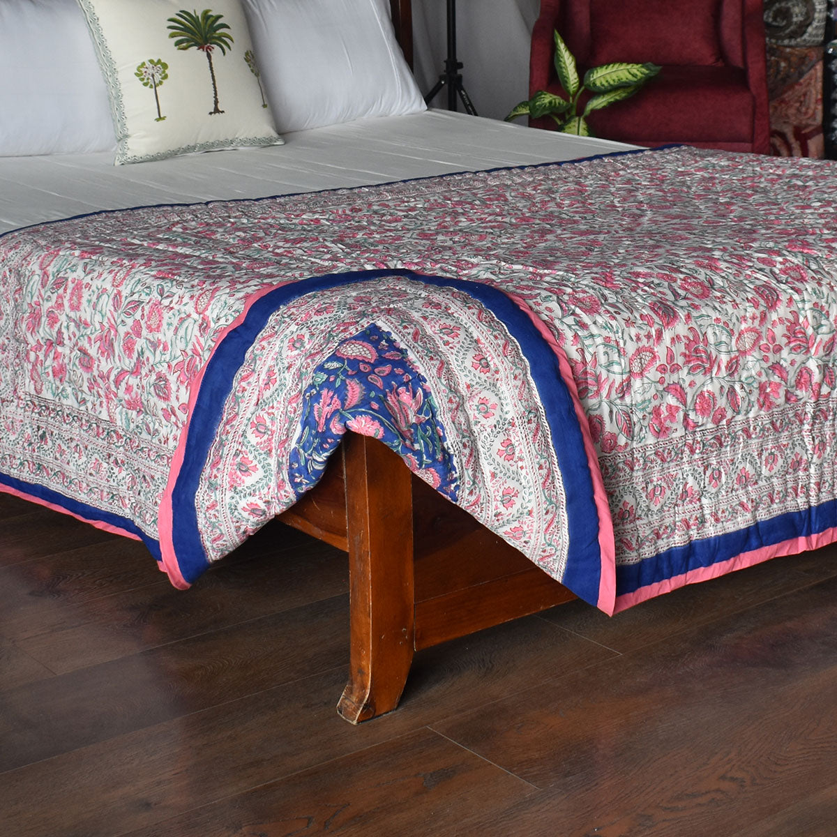 Jaipuri Razai With Natural Dyes Single | New Blue Pink 504725