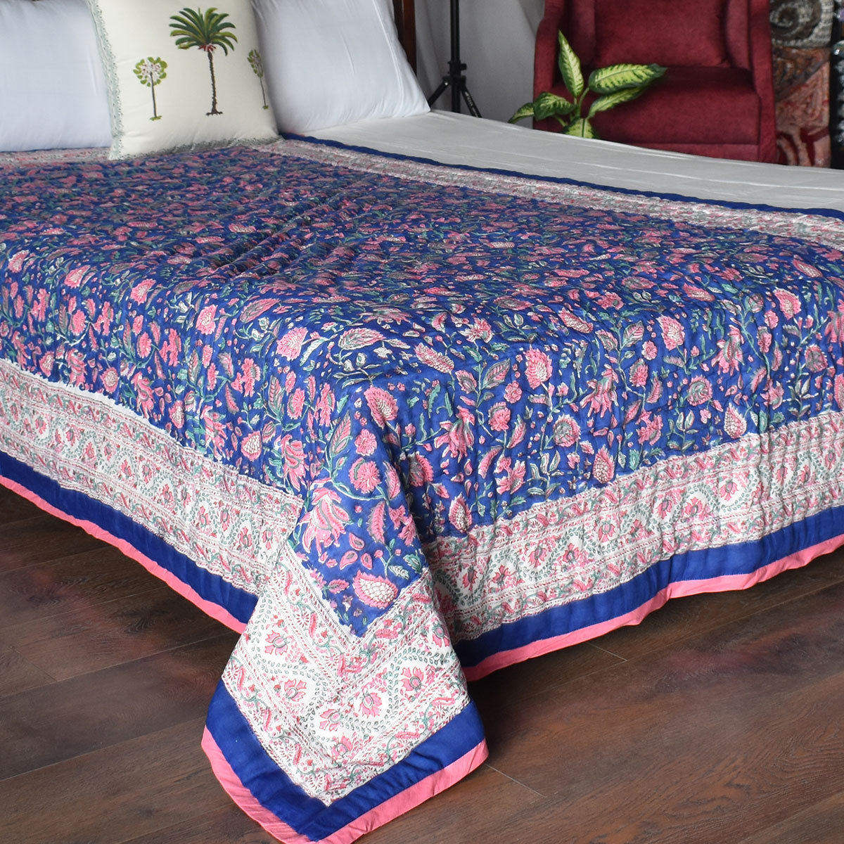 Jaipuri Razai With Natural Dyes Single | New Blue Pink 504725