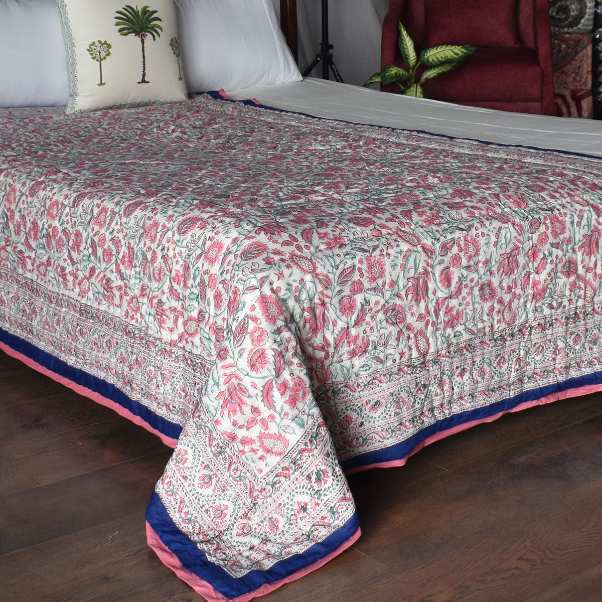 Jaipuri Razai With Natural Dyes Single | New Blue Pink 504725