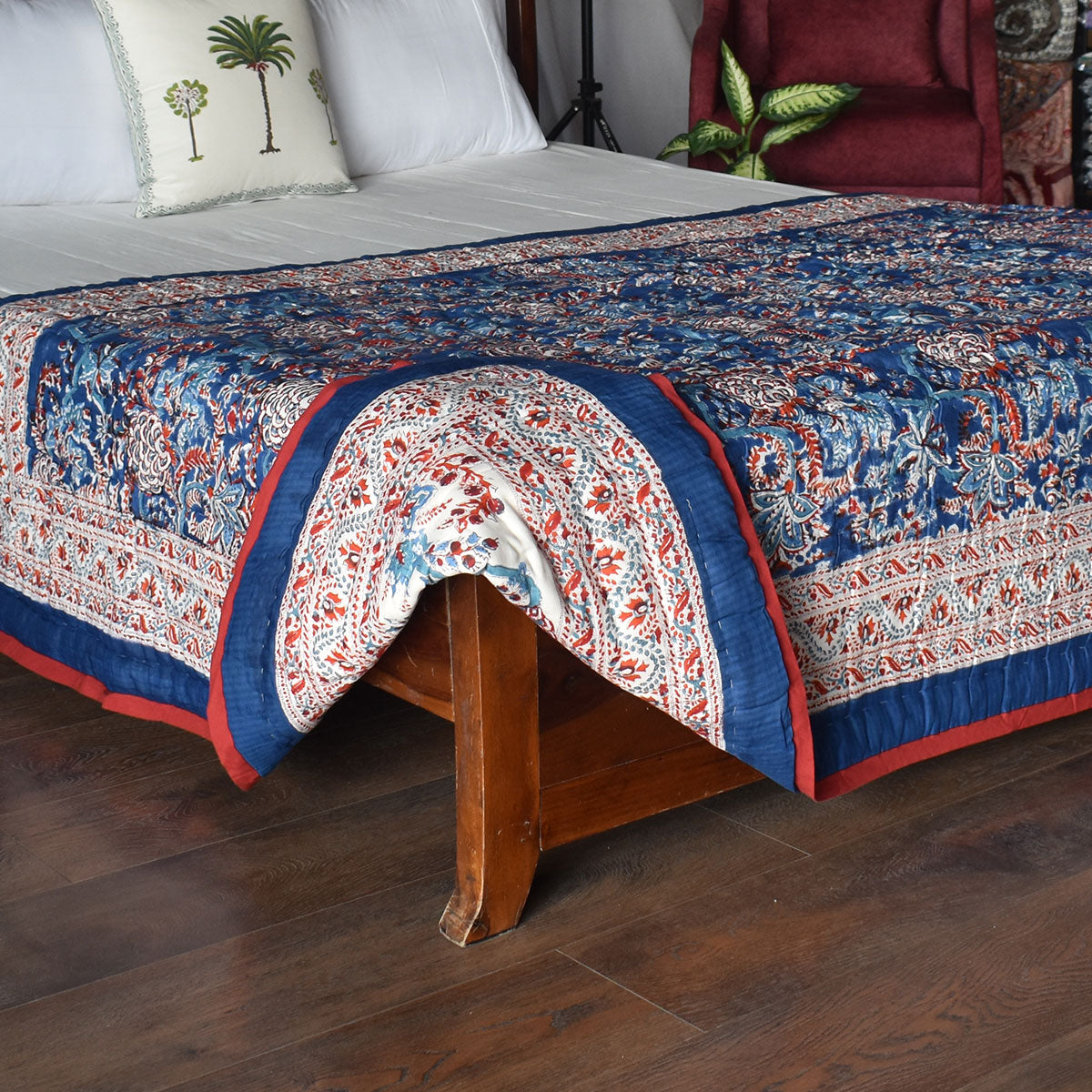 Handcrafted Rajasthani Personal Throw | New Dark Blue Flower 504650