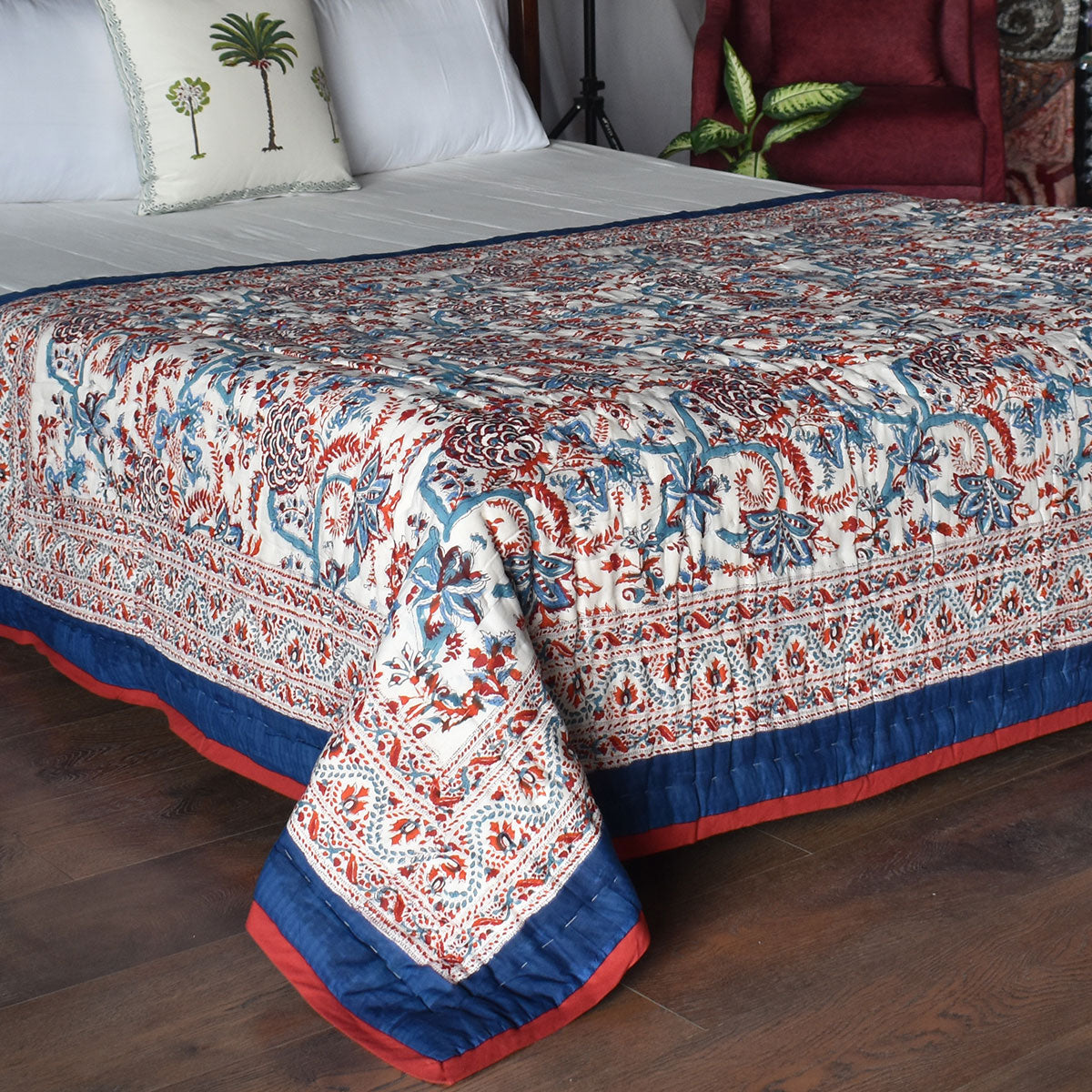 Handcrafted Rajasthani Personal Throw | New Dark Blue Flower 504650
