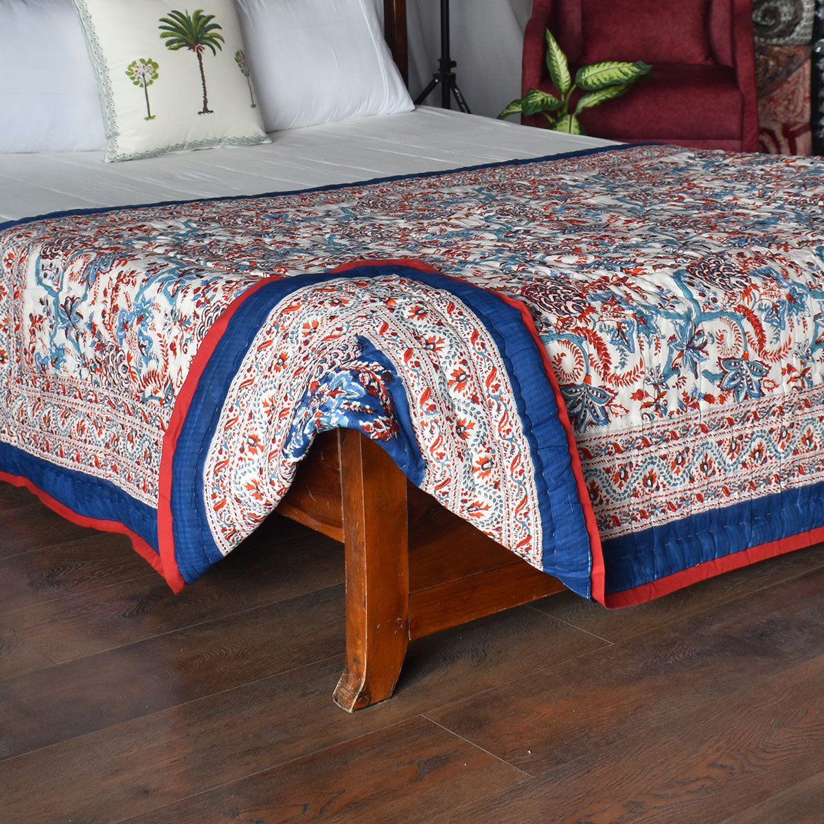 Handcrafted Rajasthani Personal Throw | New Dark Blue Flower 504650
