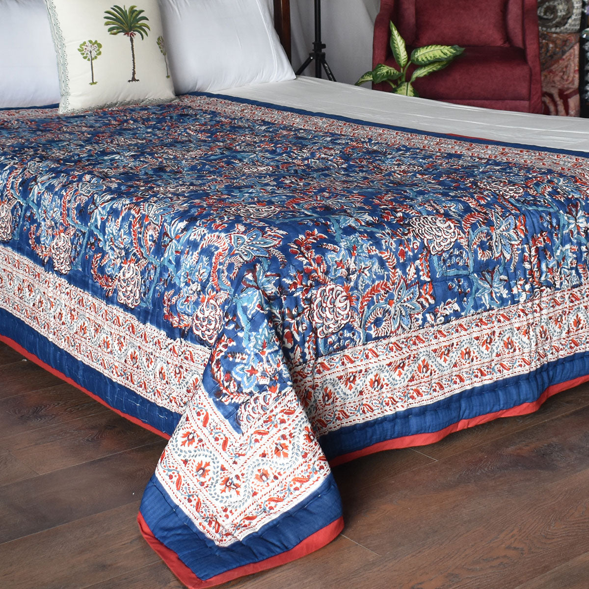 Handcrafted Rajasthani Personal Throw | New Dark Blue Flower 504650