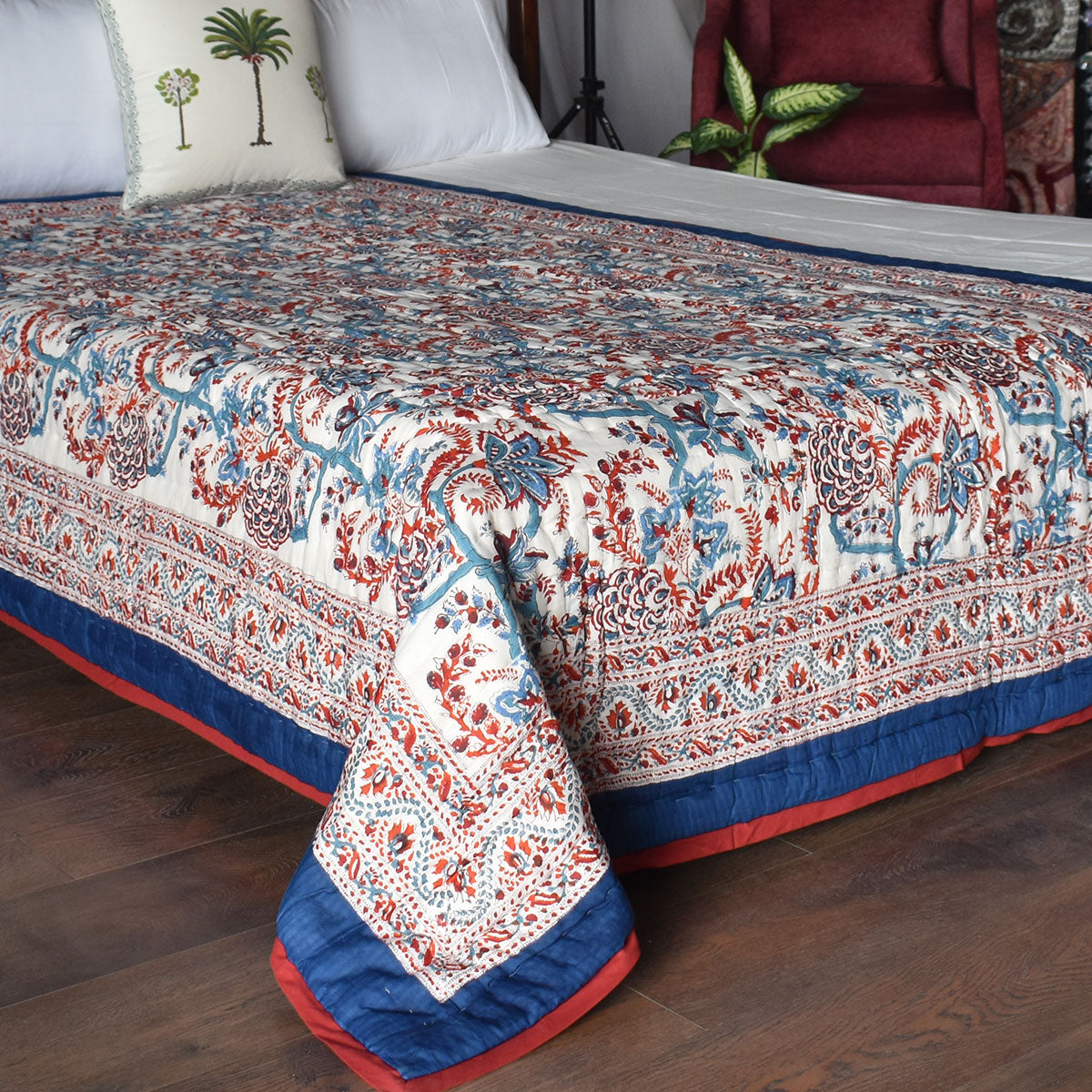 Handcrafted Rajasthani Personal Throw | New Dark Blue Flower 504650