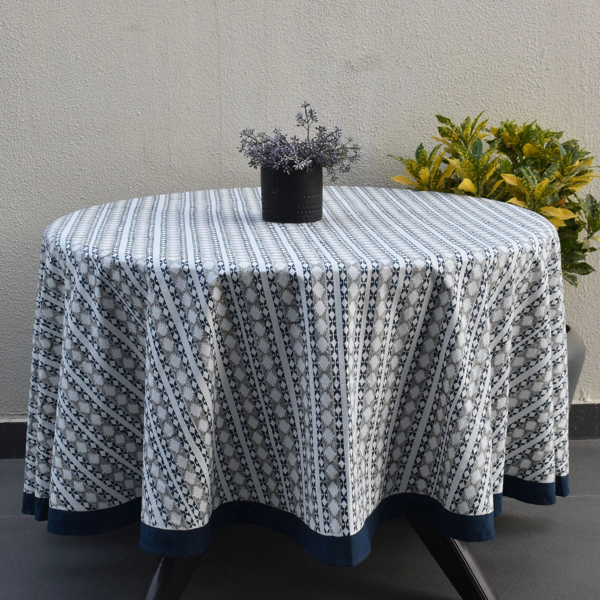 Banquet Table Cover Nordic Blue Greystone Stripe