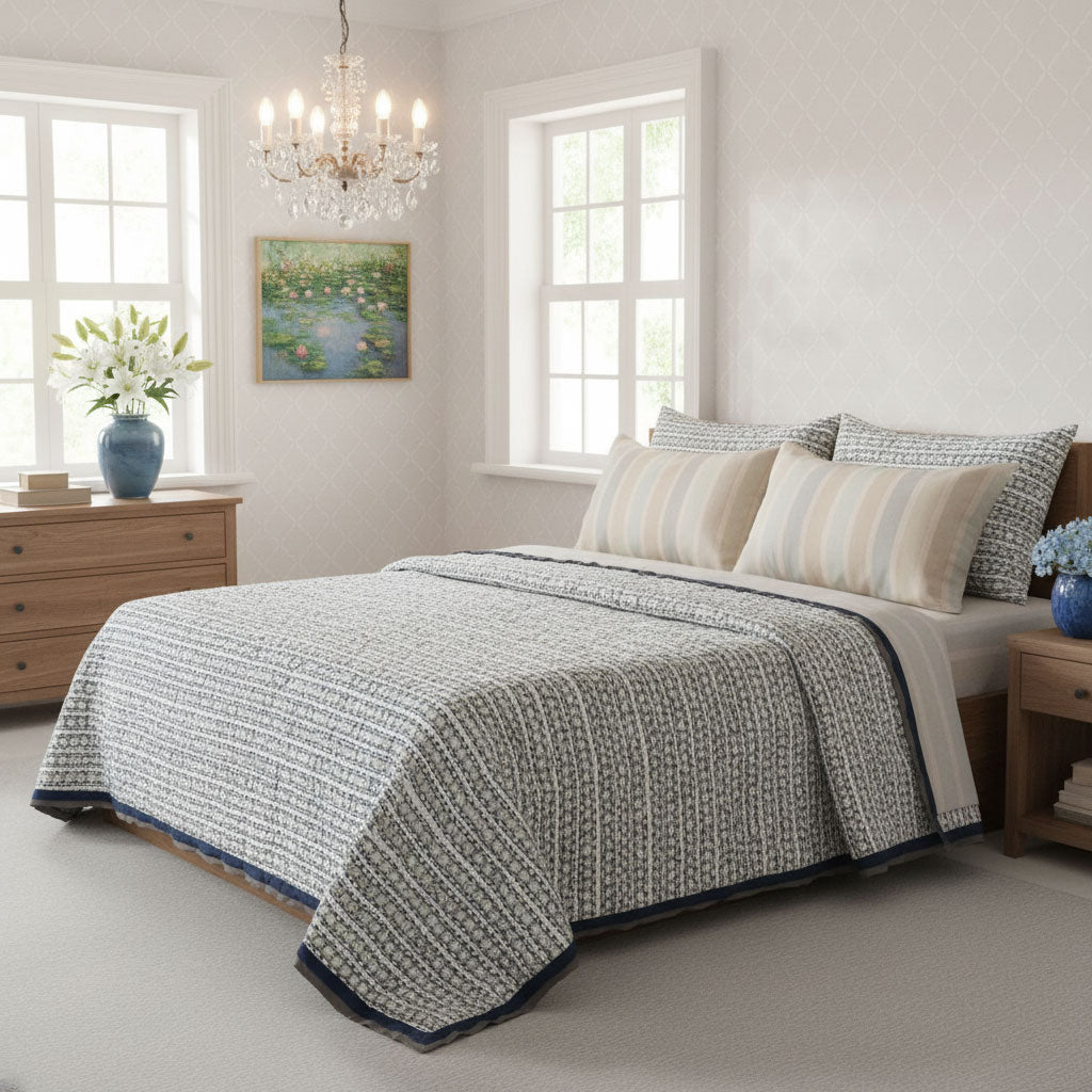 Eco-Friendly Natural Dyed Single Bedding | Nordic Blue Greystone Stripe 202527