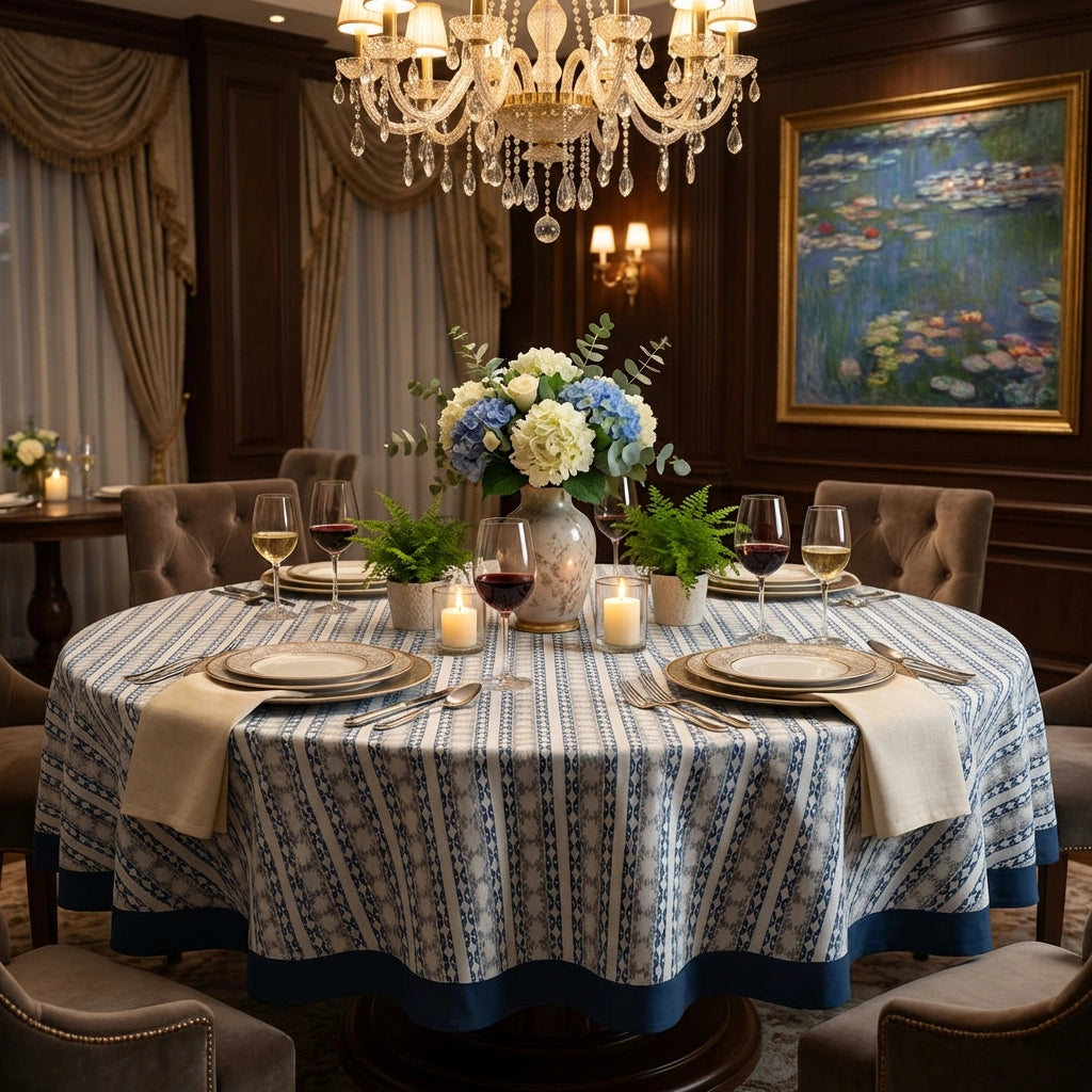 Banquet Table Cover Nordic Blue Greystone Stripe