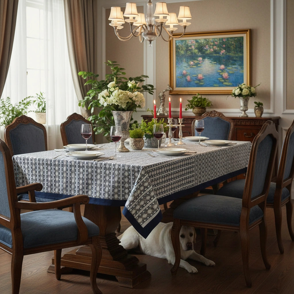 12 Seater Tablecloth ‚ 180x340 cms | Nordic Blue Greystone Stripe 202527