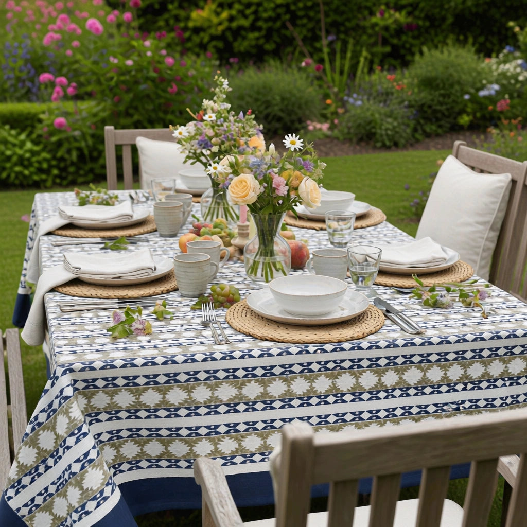 Wedding Reception Table Linen | Nordic Blue Greystone Stripe 202527