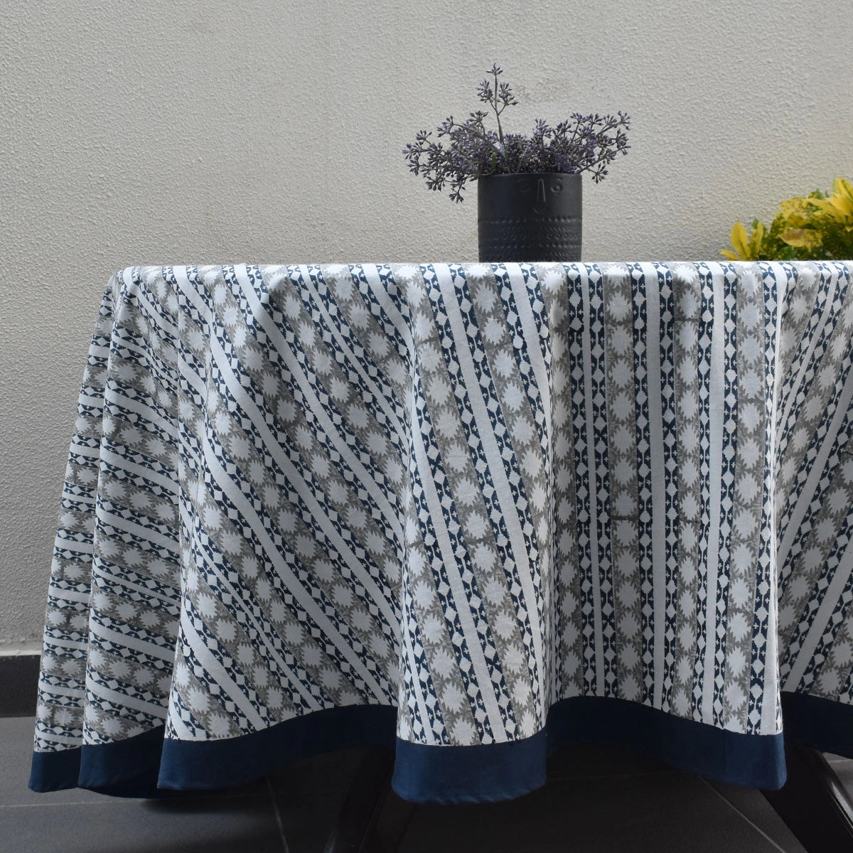 Banquet Table Cover Nordic Blue Greystone Stripe