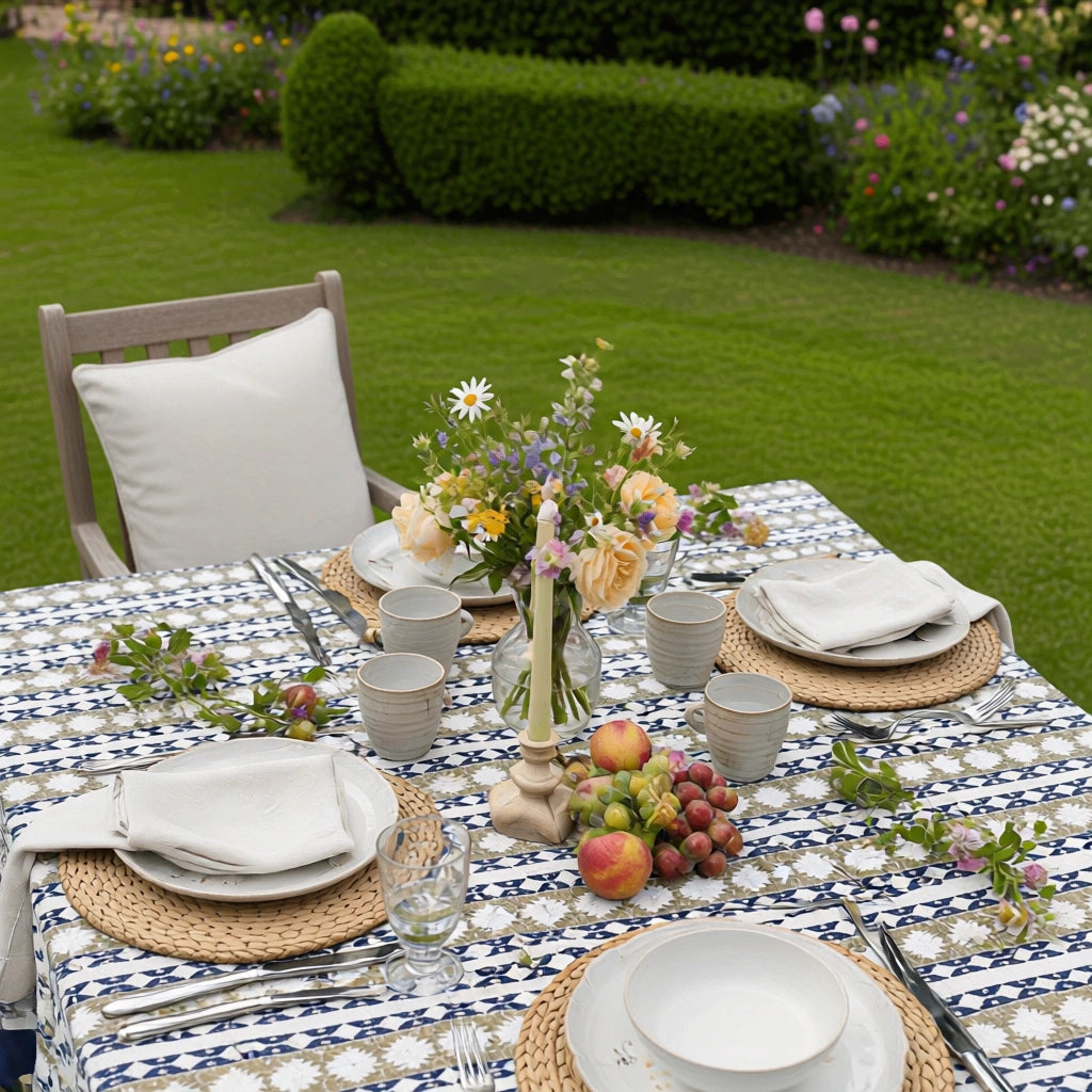 Reusable Table Cover | Nordic Blue Greystone Stripe 202527