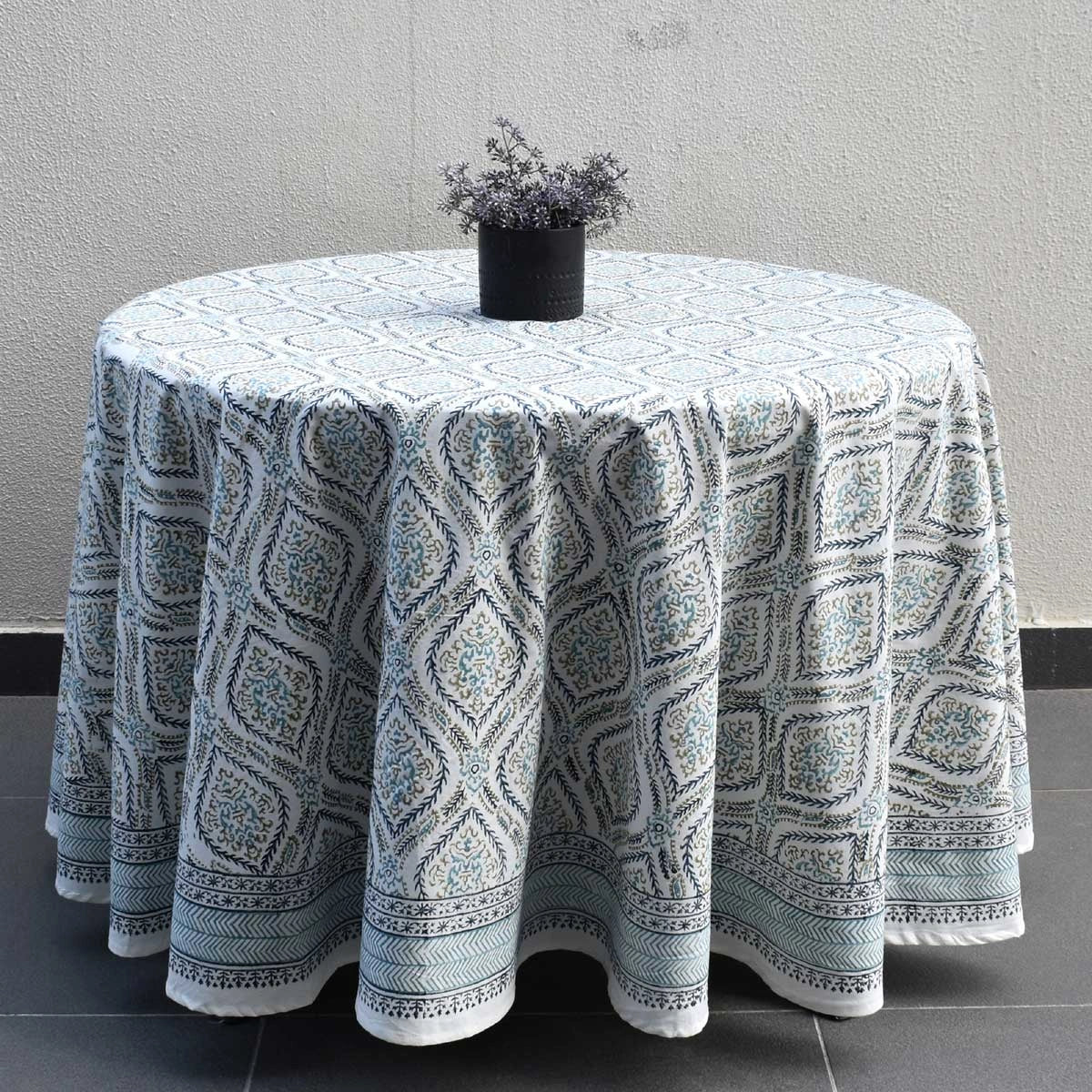 Round Table Linen Size Ogee Cerulean Blue