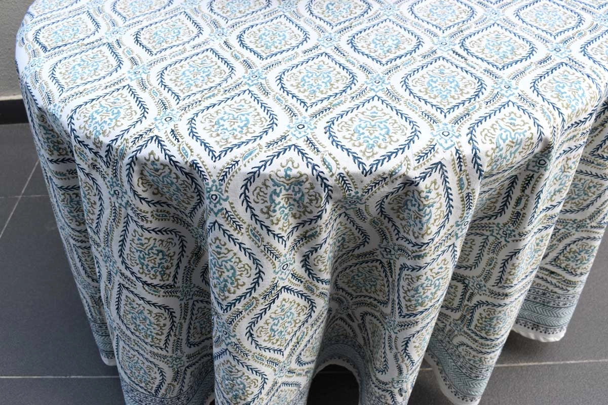 Round Table Linen Size Ogee Cerulean Blue