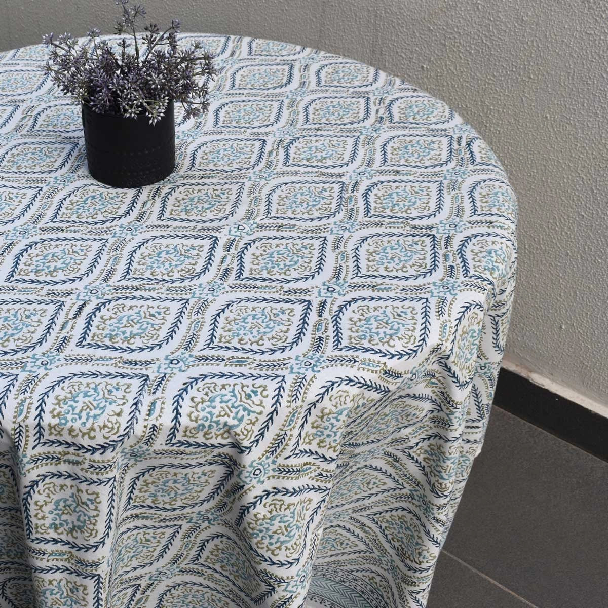 Round Table Linen Size Ogee Cerulean Blue