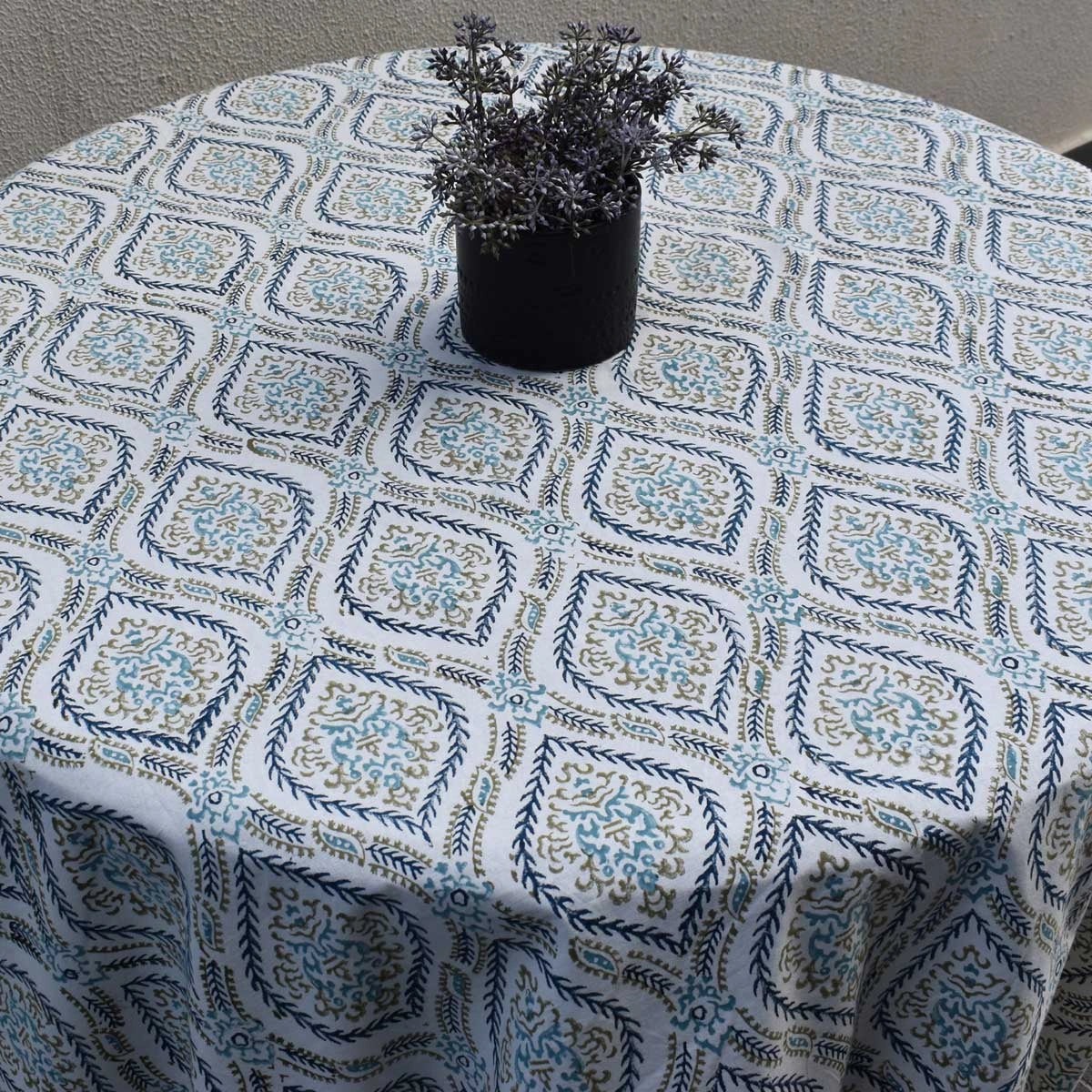 Round Table Linen Size Ogee Cerulean Blue