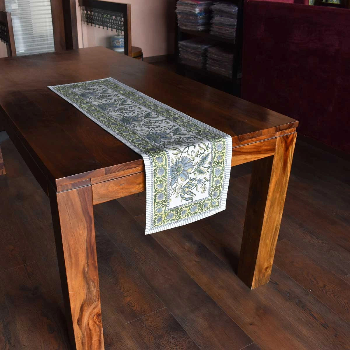 13 X 47 Inch Table Runner Olive Flower Open