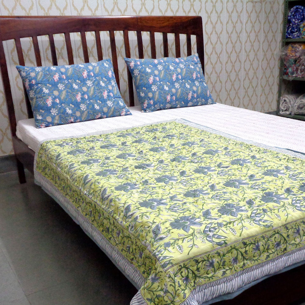 Baby Shower Gift Quilt– 100x140 cm Jaipur Razai | Olive Flower Gud 602183