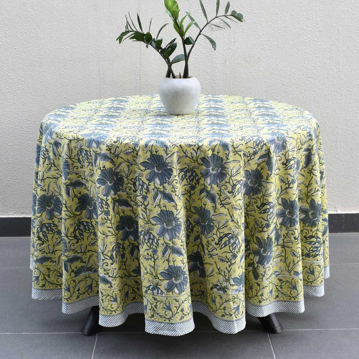 Generous Round Tablecloth For Medium Tables Olive Flower Gud
