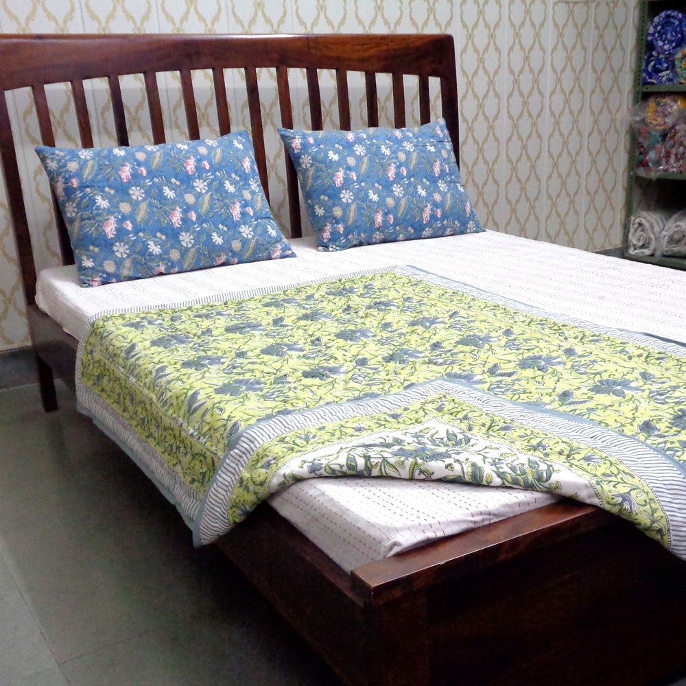 Baby Shower Gift Quilt– 100x140 cm Jaipur Razai | Olive Flower Gud 602183