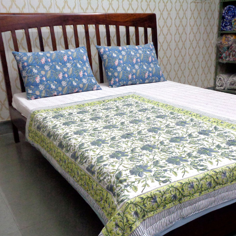 Baby Shower Gift Quilt– 100x140 cm Jaipur Razai | Olive Flower Gud 602183