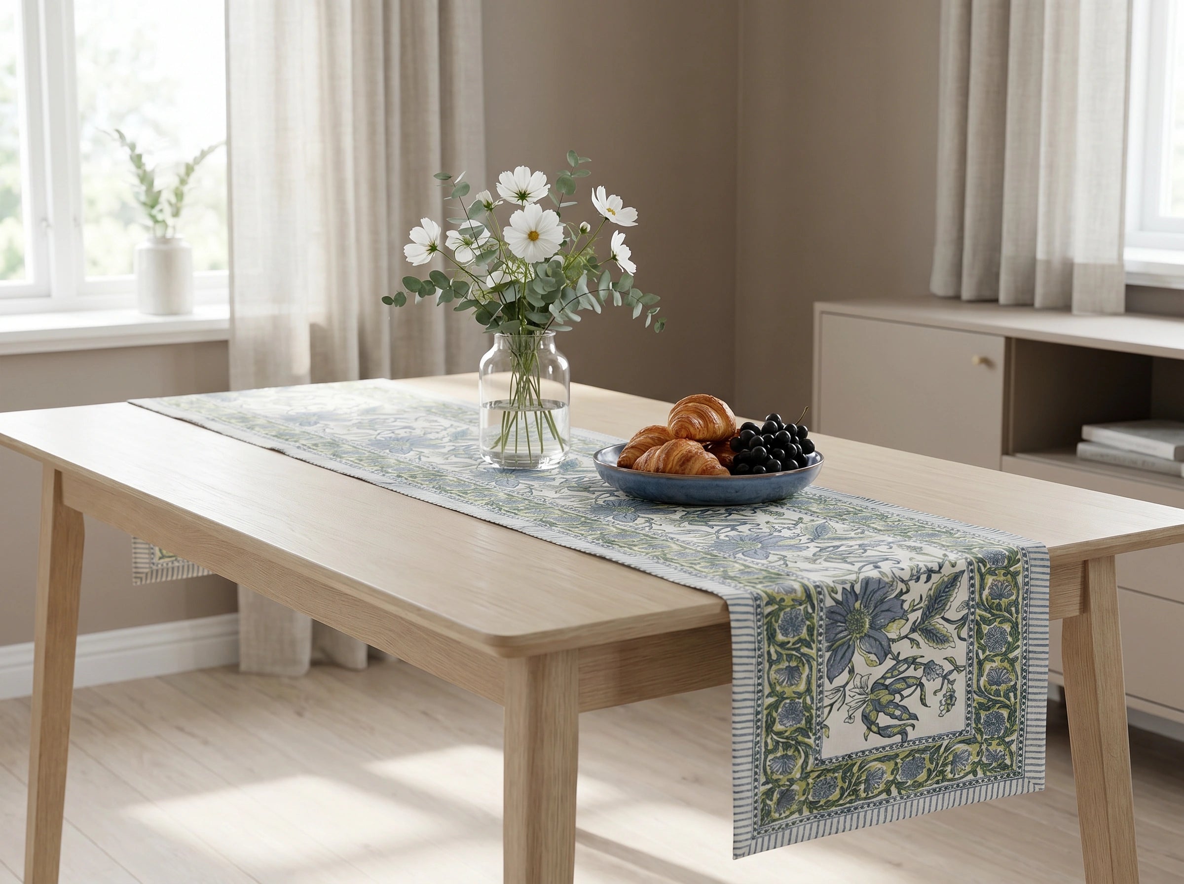 13 X 47 Inch Table Runner Olive Flower Open