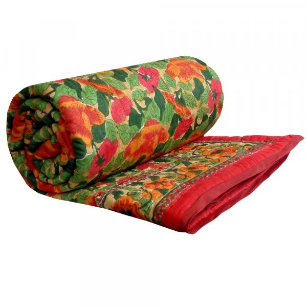 •	Hand Block Printed Bedding King Quilt | Orange Patti 509089