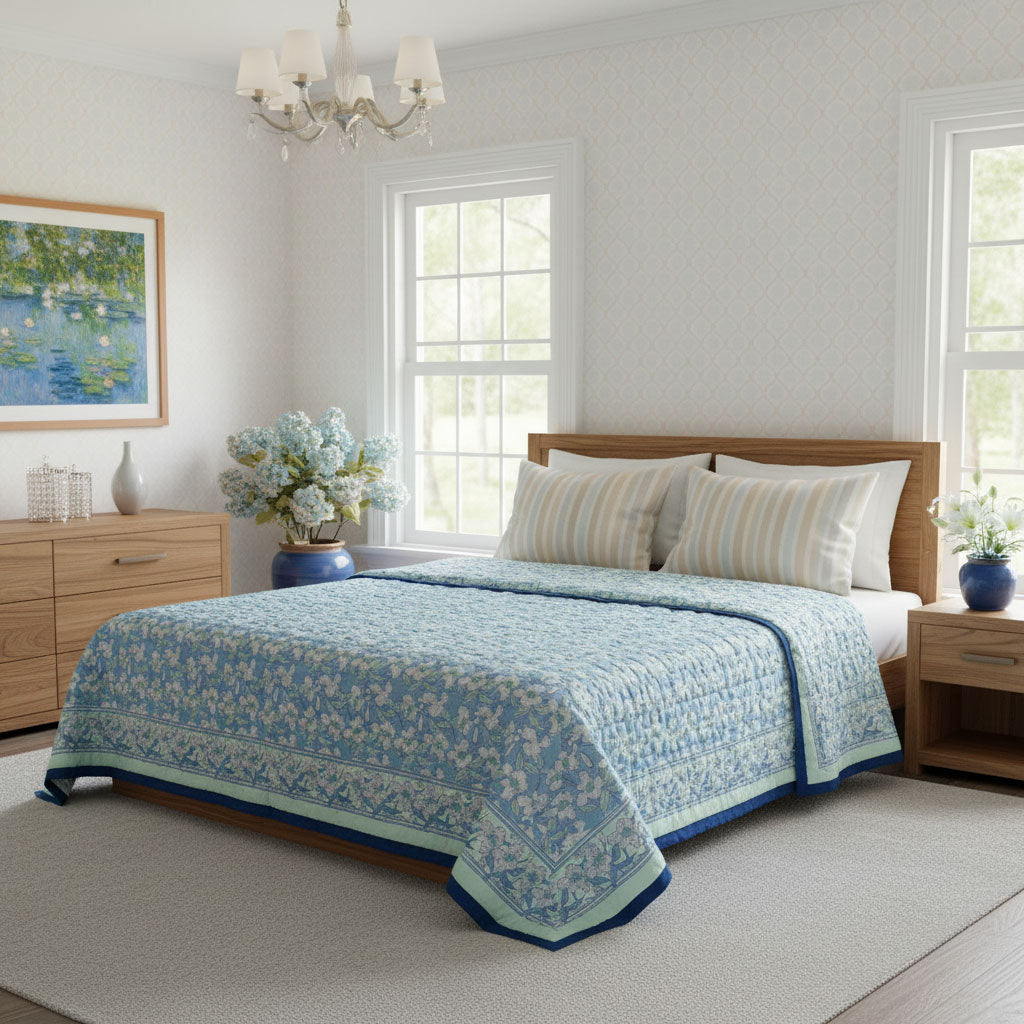 •	Reversible Cotton Quilt King Size | Orchid Aqua 203890