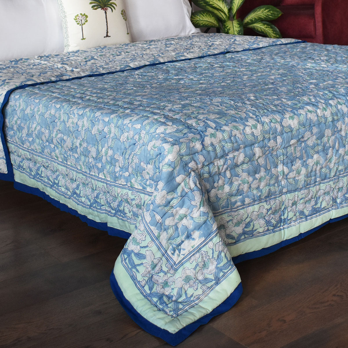 •	Reversible Cotton Quilt King Size | Orchid Aqua 203890