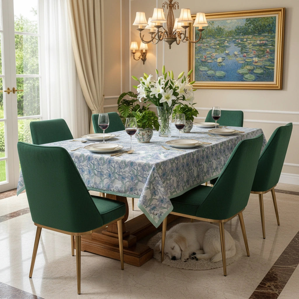 Long Dining Tablecloth | Orchid Aqua Open 203894