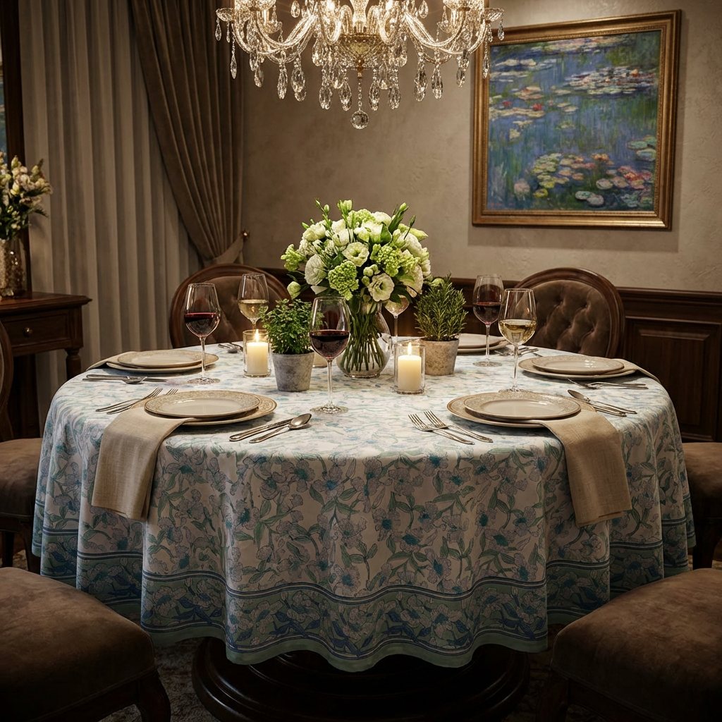 Standard Round Tablecloth Size Orchid Aqua Open