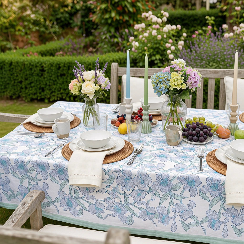 Long Dining Tablecloth | Orchid Aqua Open 203894