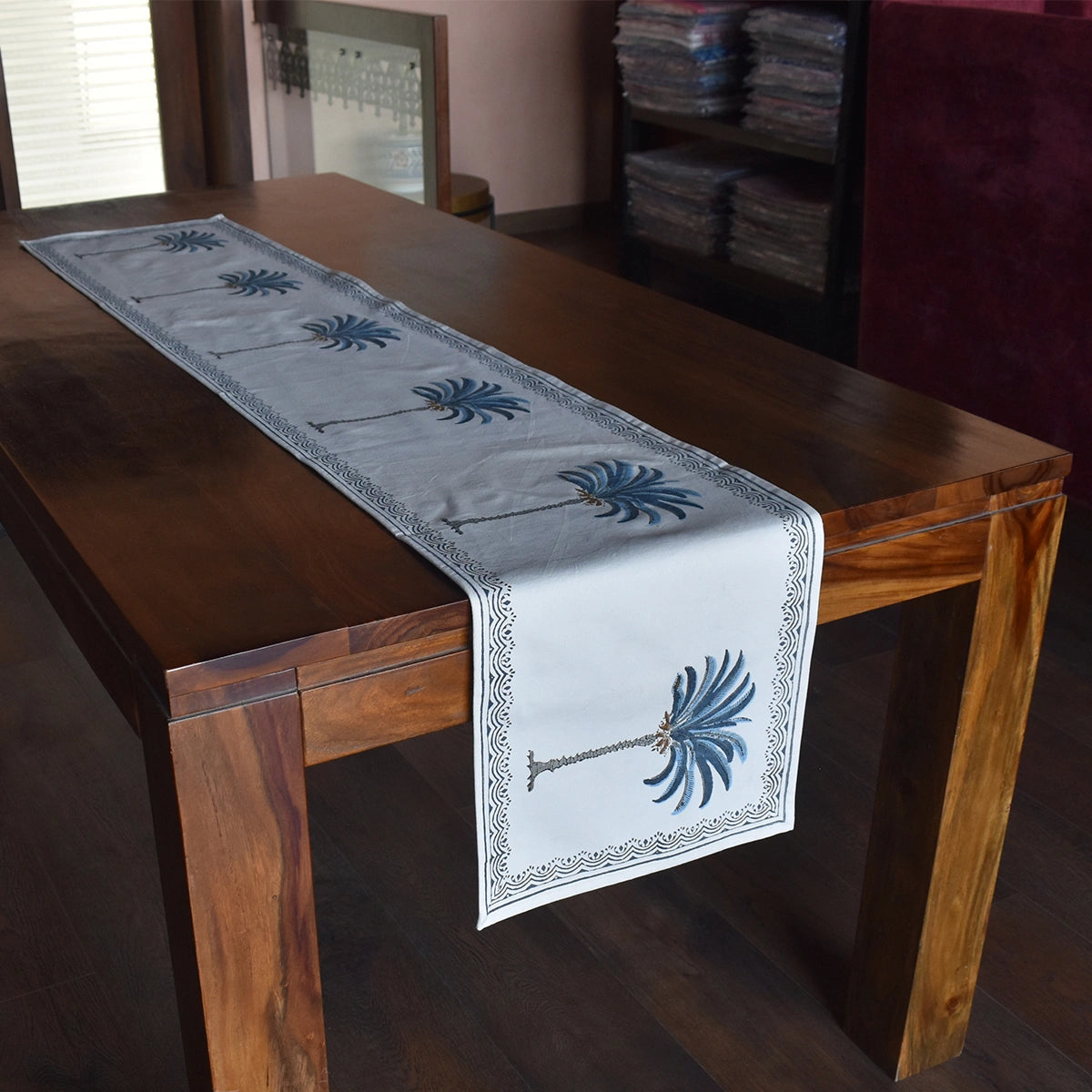 Indian Artisan Table Runner | Palm Tree Blue 202032