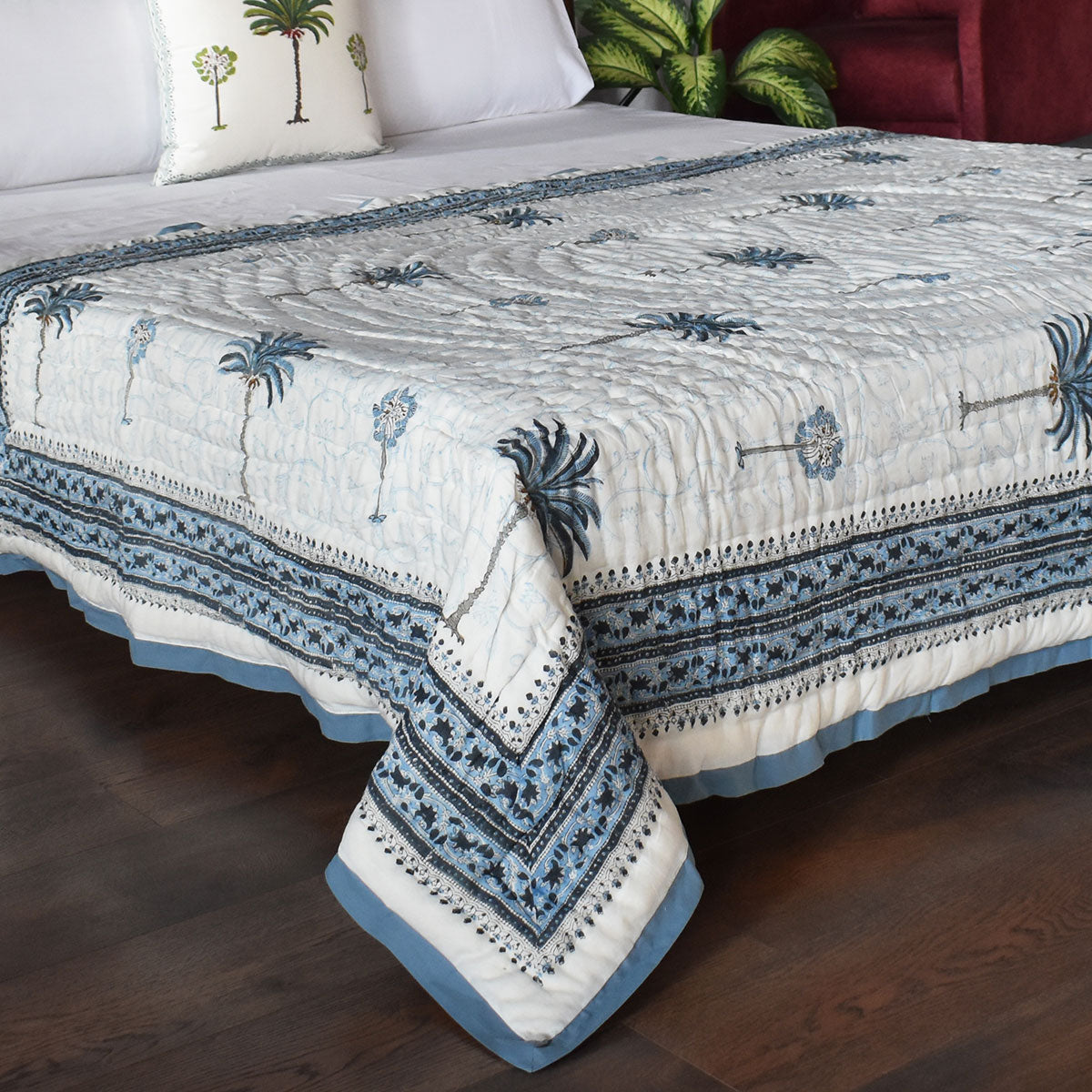 60 X 90 Inch Cotton Quilt | Palm Tree Blue 203485