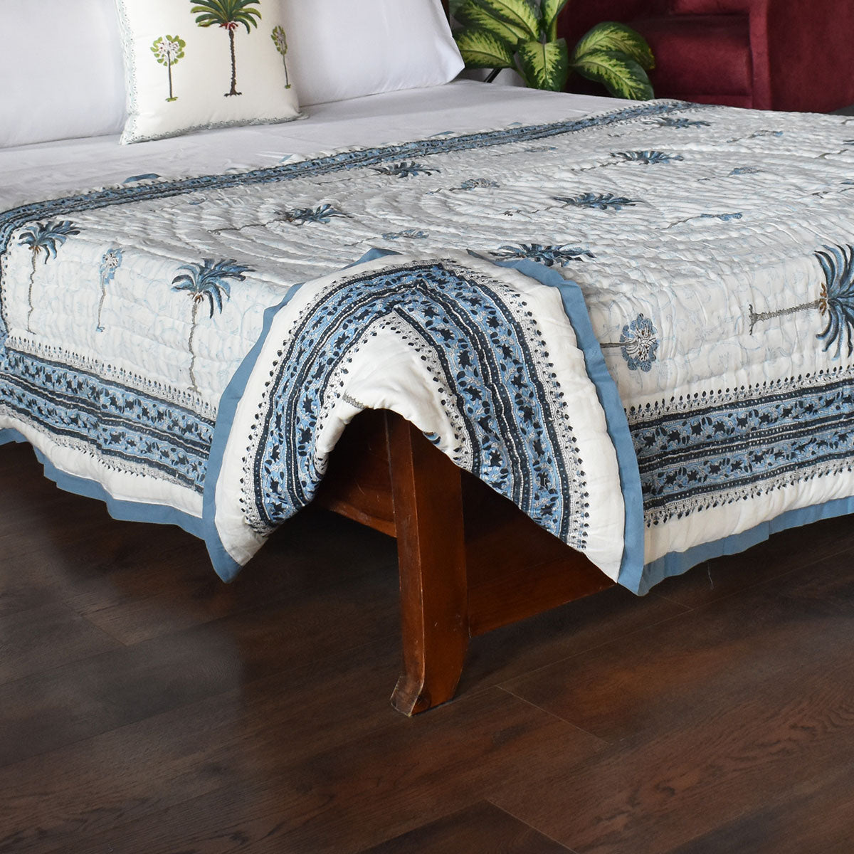 60 X 90 Inch Cotton Quilt | Palm Tree Blue 203485
