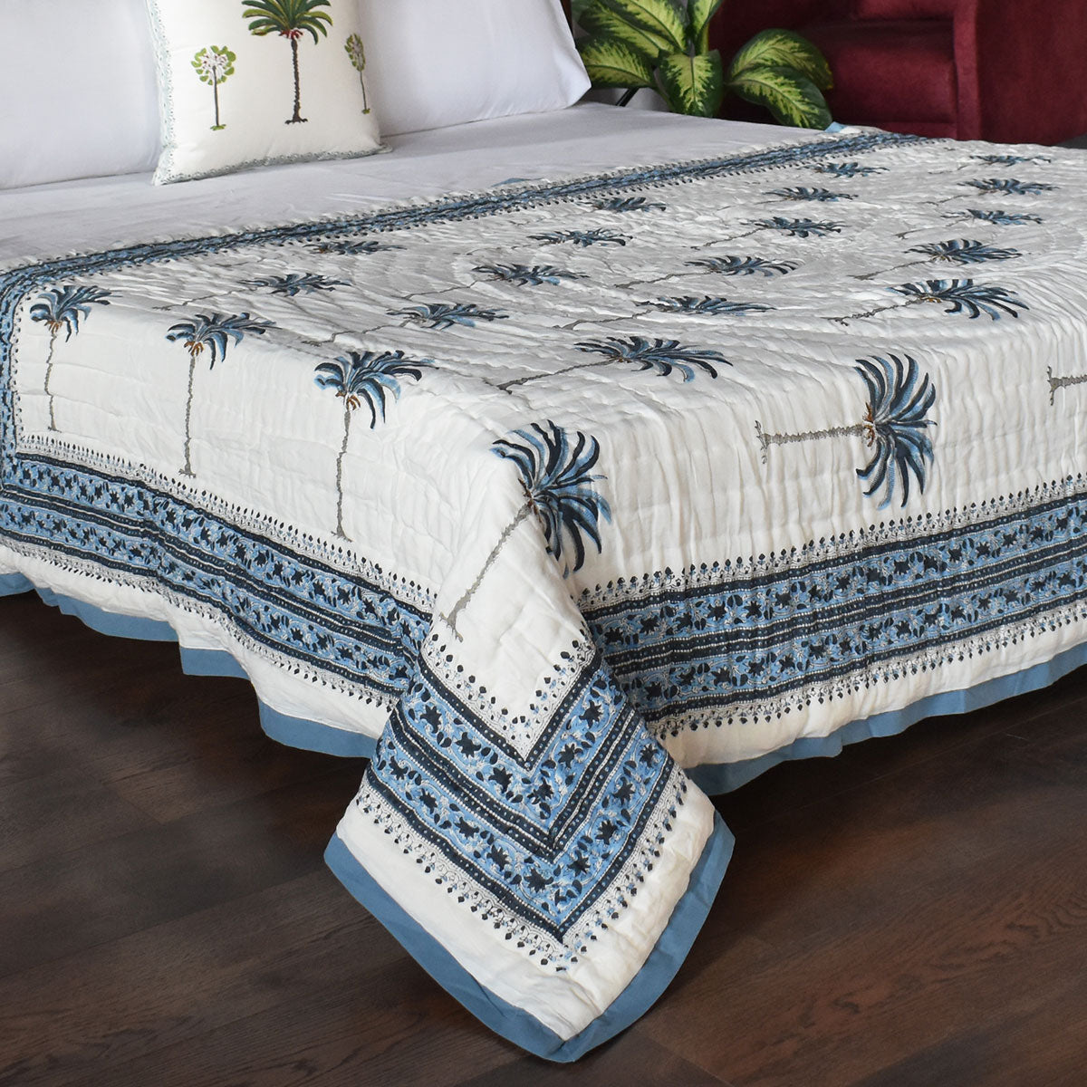 60 X 90 Inch Cotton Quilt | Palm Tree Blue 203485
