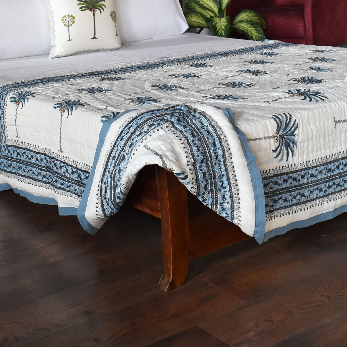 60 X 90 Inch Cotton Quilt | Palm Tree Blue 203485