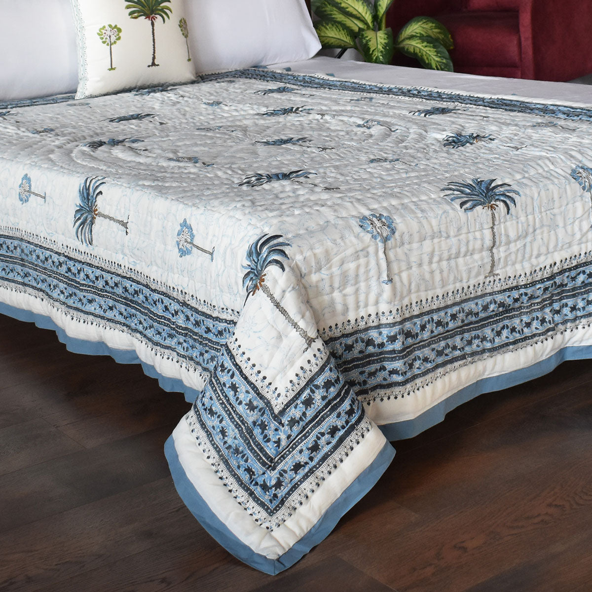 60 X 90 Inch Cotton Quilt | Palm Tree Blue 203485