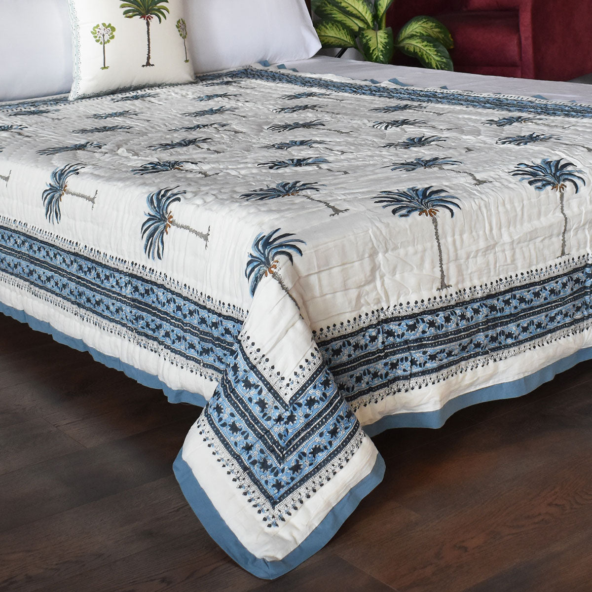 60 X 90 Inch Cotton Quilt | Palm Tree Blue 203485