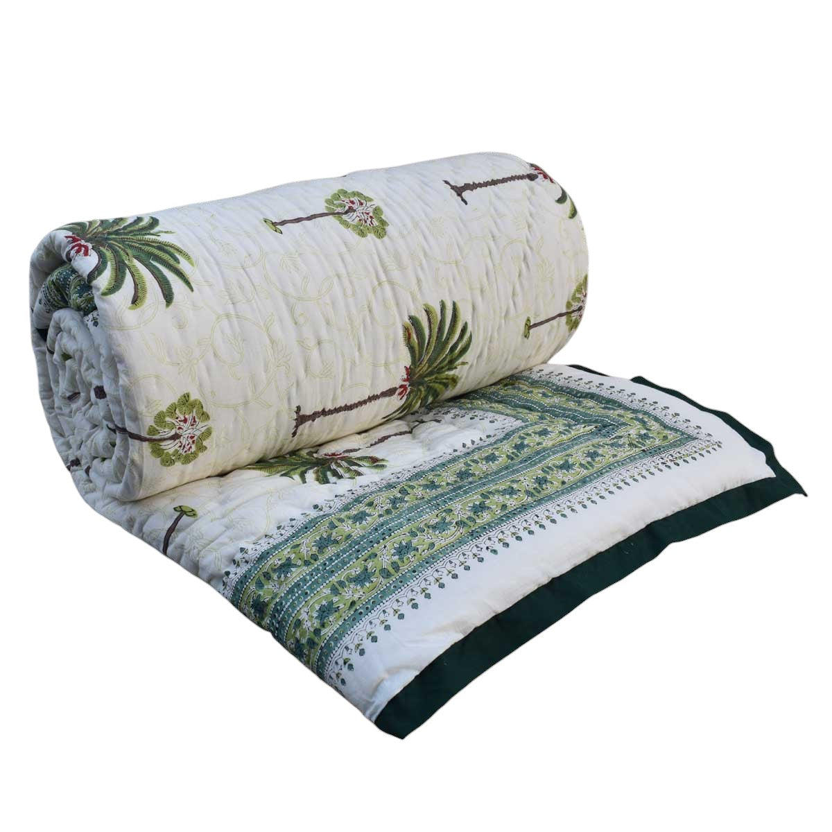 •	Lightweight Summer King Size Quilt | Palm Tree Green 109024