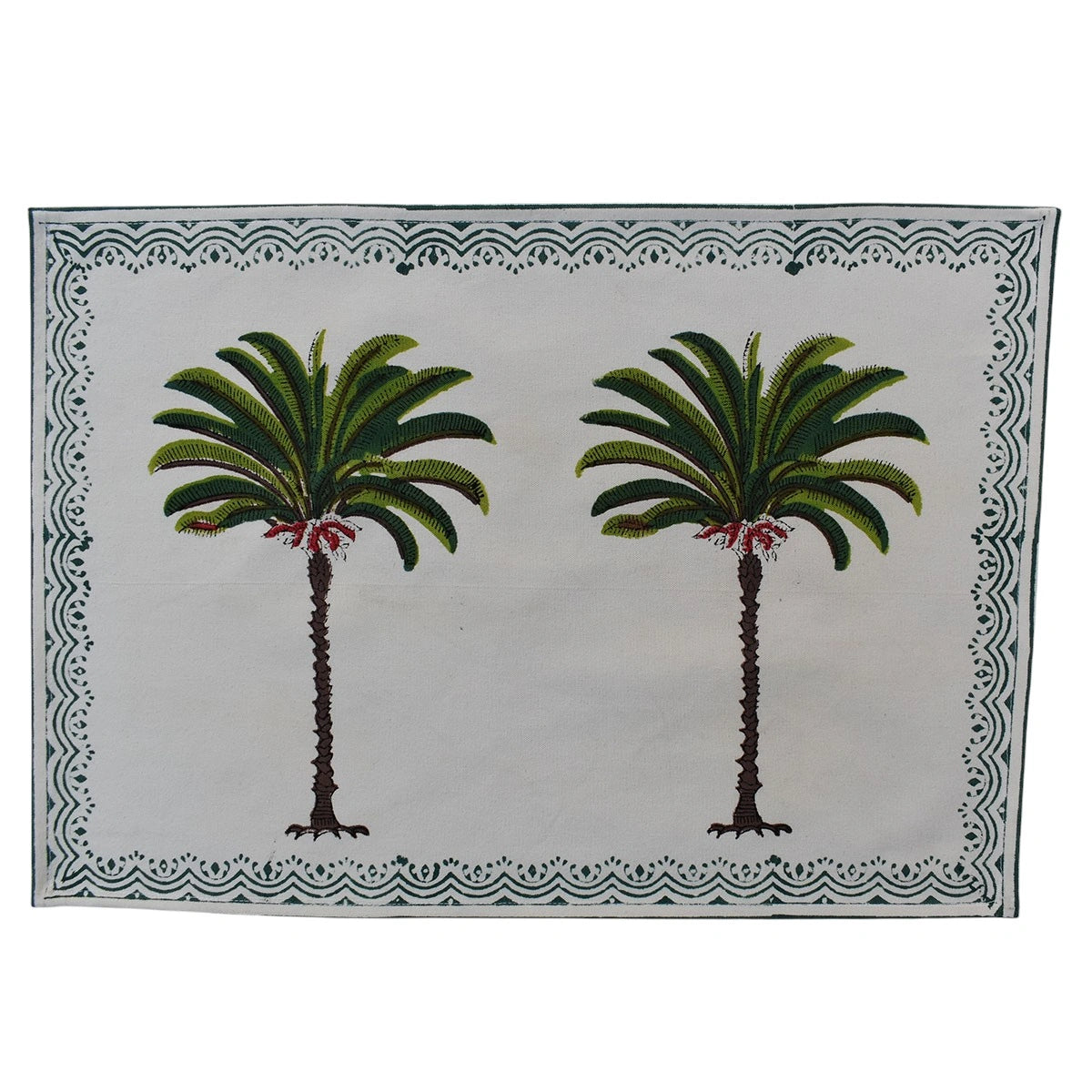 32 X 48 Cm Cotton Canvas Table Mats With Ethnic Prints (Set of 2 Table mats) | Palm Tree Green 109024