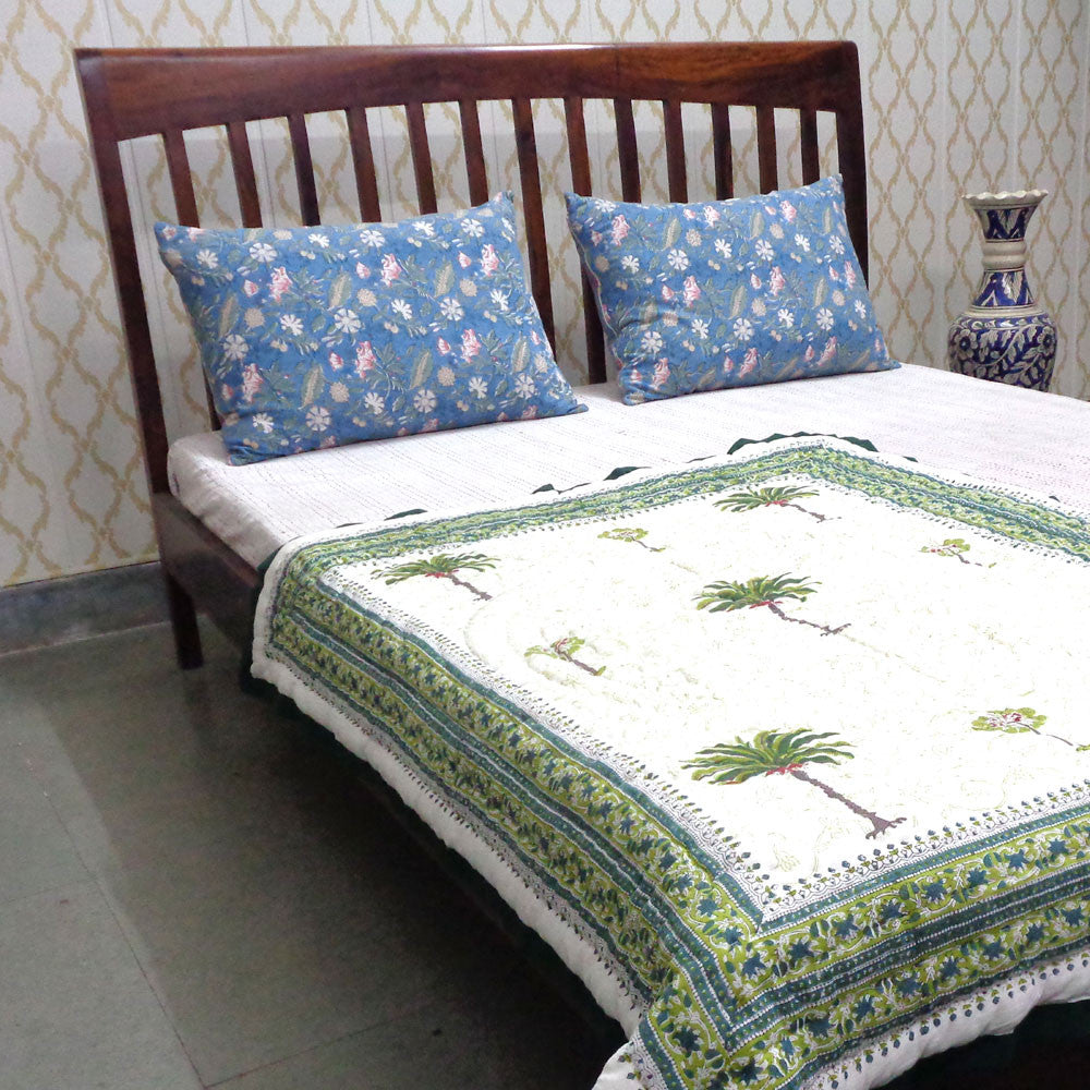 Temperature-Regulating Baby Blanket Jaipur Razai | Palm Tree Green 109024