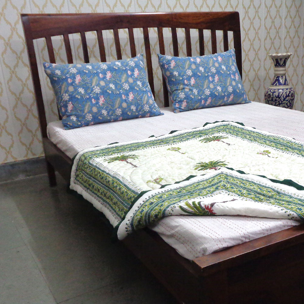 Temperature-Regulating Baby Blanket Jaipur Razai | Palm Tree Green 109024