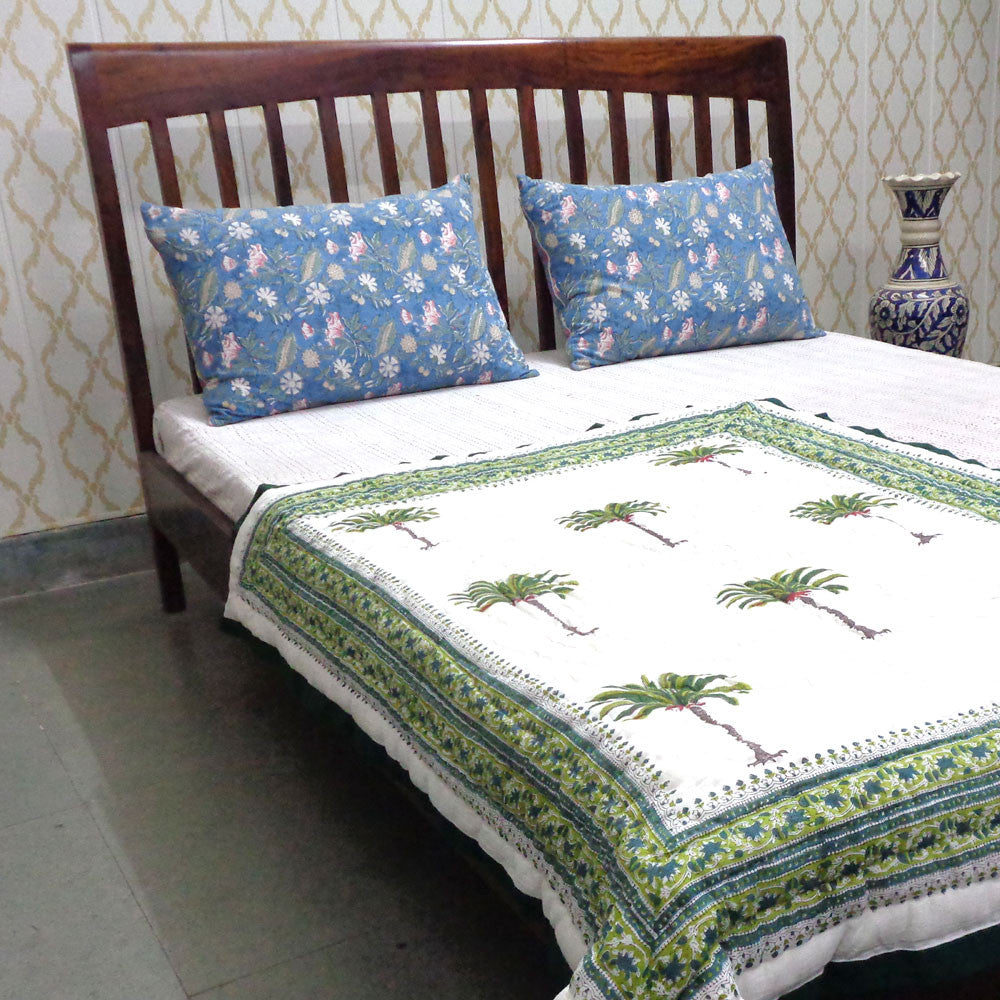 Temperature-Regulating Baby Blanket Jaipur Razai | Palm Tree Green 109024