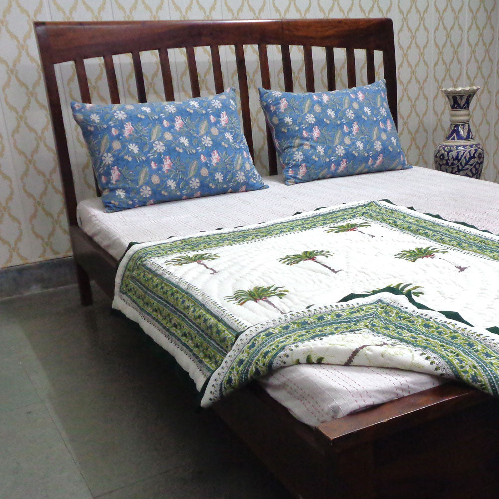 Temperature-Regulating Baby Blanket Jaipur Razai | Palm Tree Green 109024