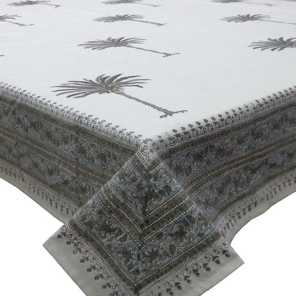 Jaipur Hand Block Long Tablecloth | Palm Tree Grey 105175