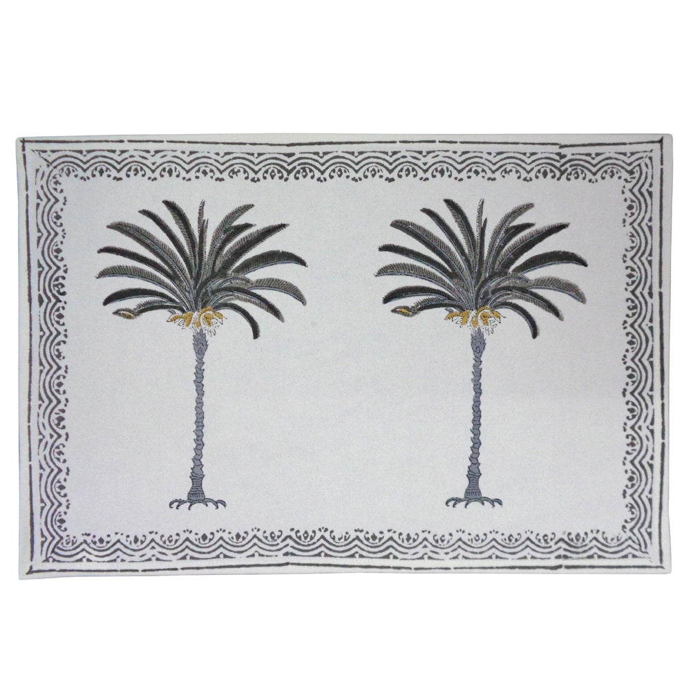 Durable Cotton Canvas Placemats For Family Meals (Set of 2 Table mats) | Palm Tree Grey 201754