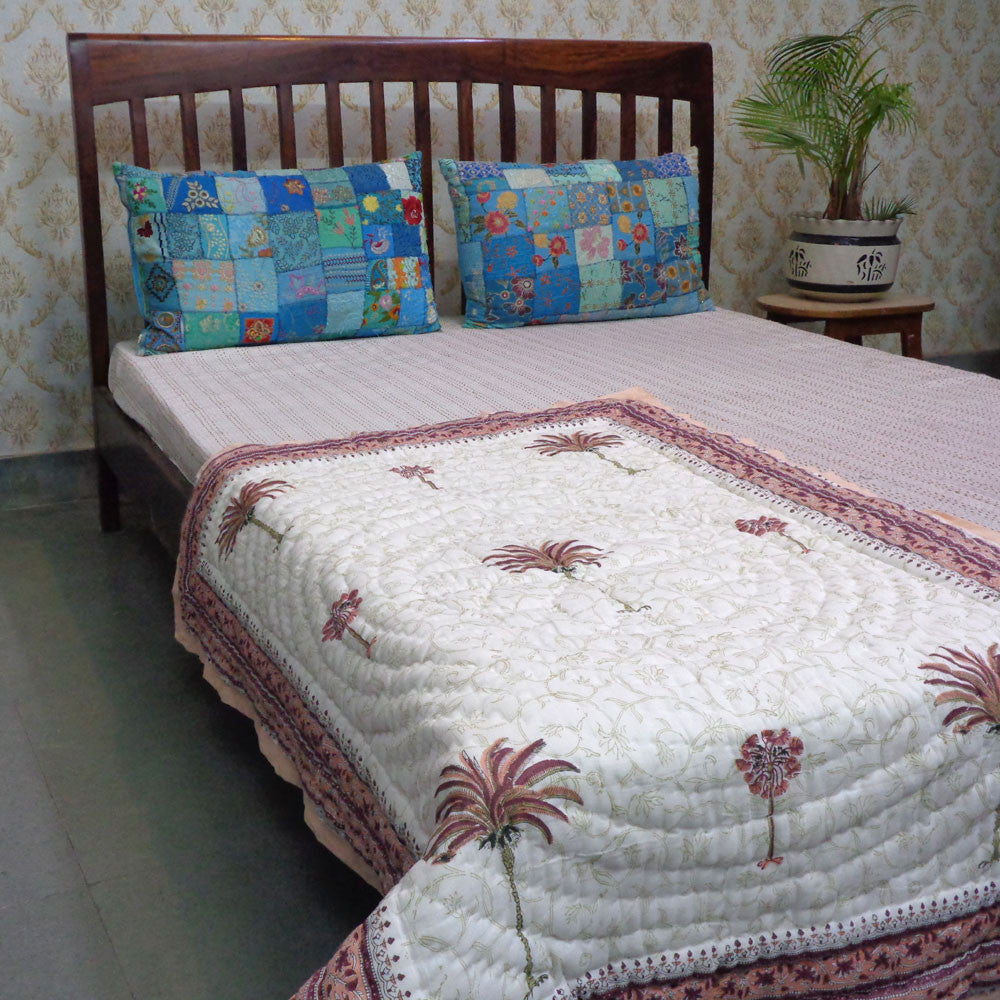 Reversible Floral Pattern Baby Blanket | Palm Tree Pink 203488